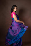 Peacock blue silk saree