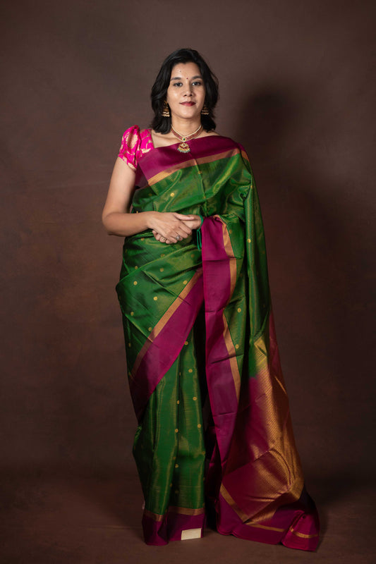 Green retta pettu pure silk saree