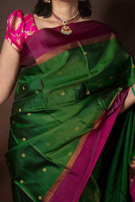 Green retta pettu pure silk saree