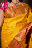 Yellow and Pink Kanchipuram Silk Saree