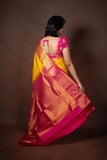 Yellow and Pink Kanchipuram Silk Saree