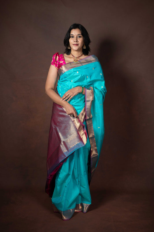 Aqua Blue Kanjivaram Pure Silk Saree