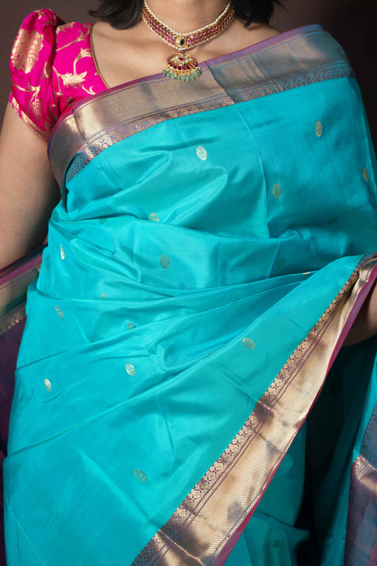 Aqua Blue Kanjivaram Pure Silk Saree