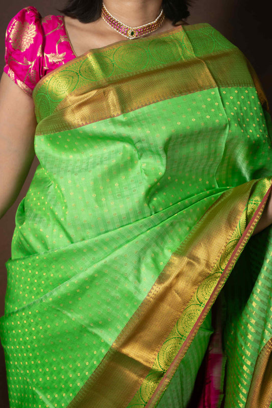 Green and multicolour border pure silk saree