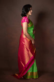 Green and multicolour border pure silk saree