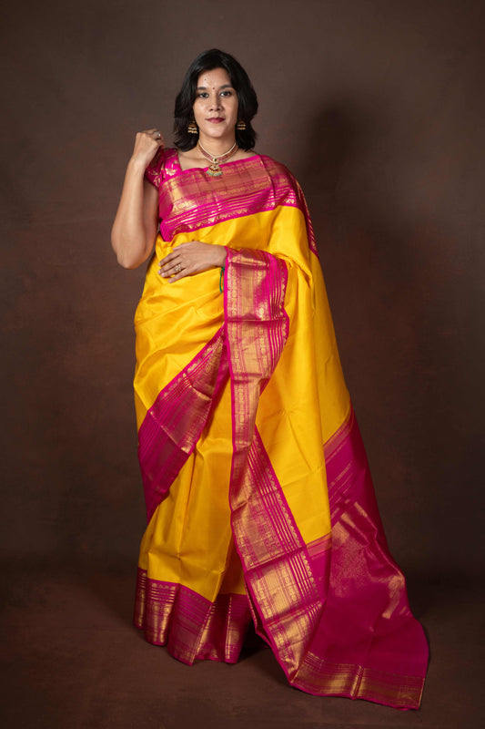 Yellow and Pink Kanchivaram Saree