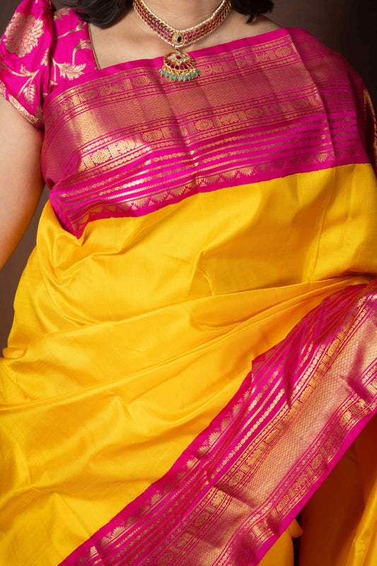 Yellow and Pink Kanchivaram Saree