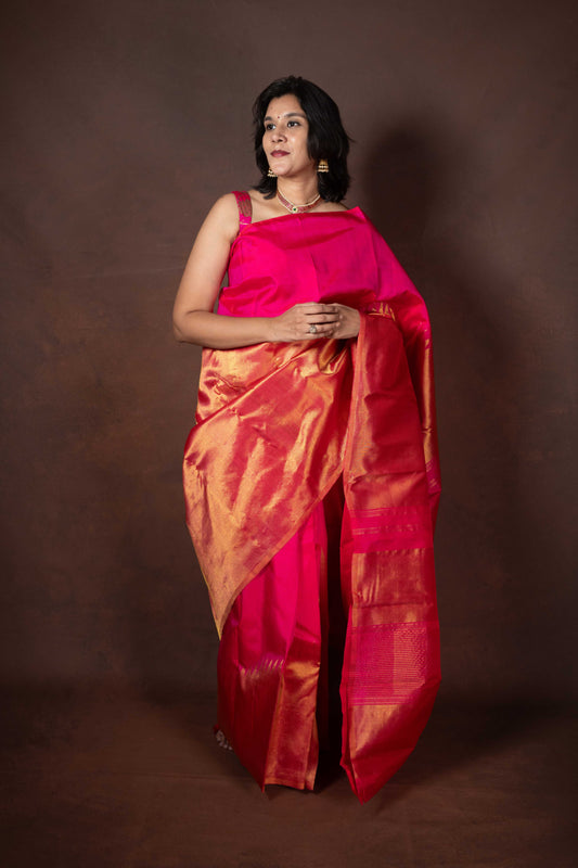 Pink Korvai Weave Silk Saree