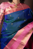 Blue and pink korvai pure silk saree