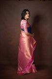 Blue and pink korvai pure silk saree