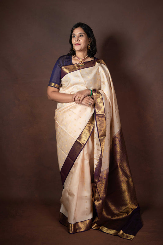 Off White Traditional Kanchipuram Silk Saree