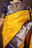 Yellow and Blue Kanchipuram Silk Saree