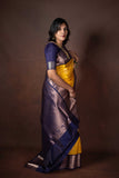 Yellow and Blue Kanchipuram Silk Saree