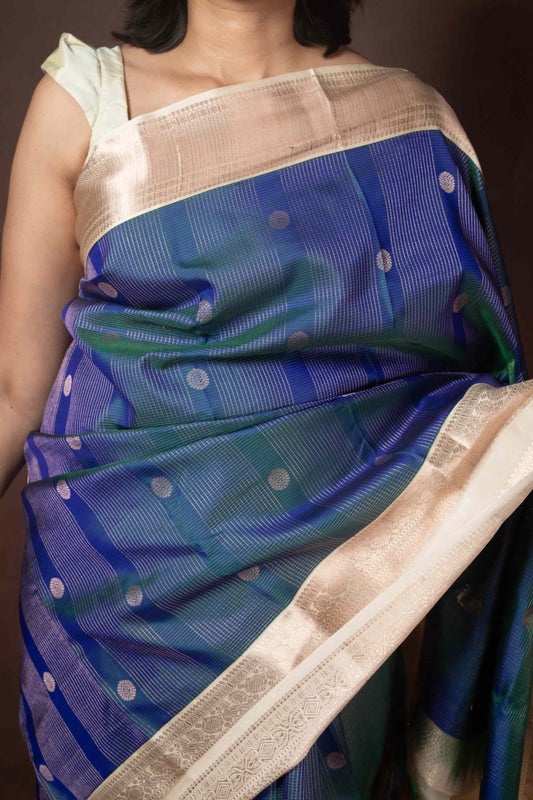 Blue retta pettu pure silk saree