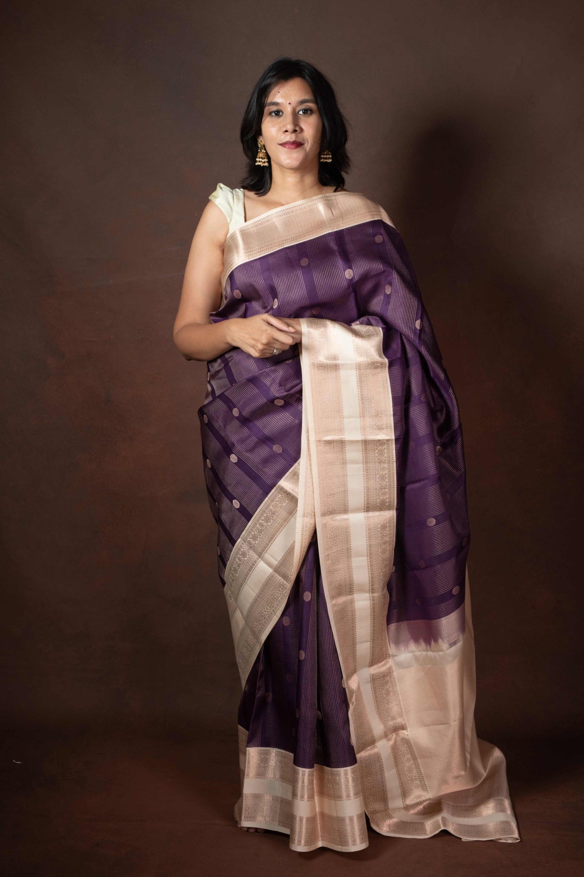 Grape purple pure silk saree