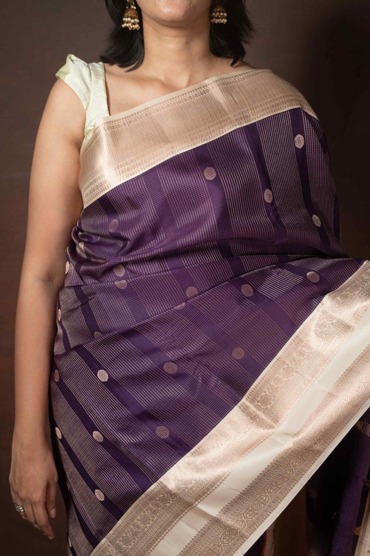 Grape purple pure silk saree