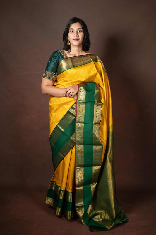 Yellow retta pettu pure silk saree