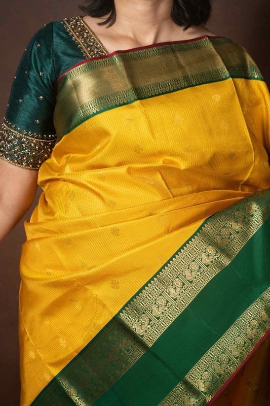 Yellow retta pettu pure silk saree