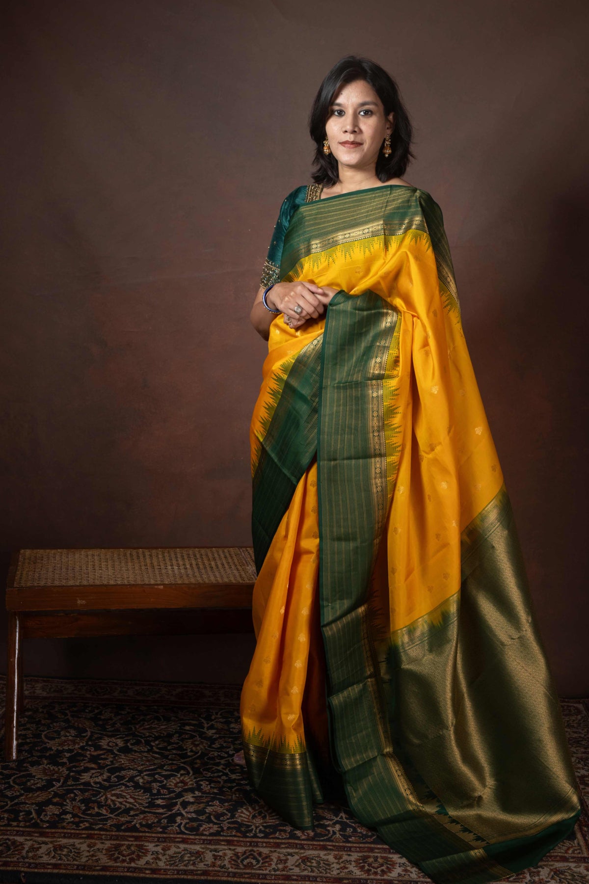 Mustard Kanjivaram Silk Saree