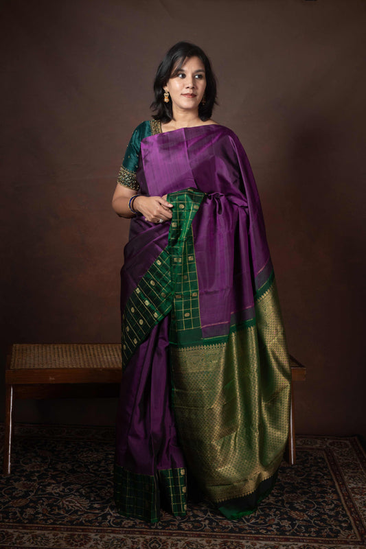 Purple and green silk saree