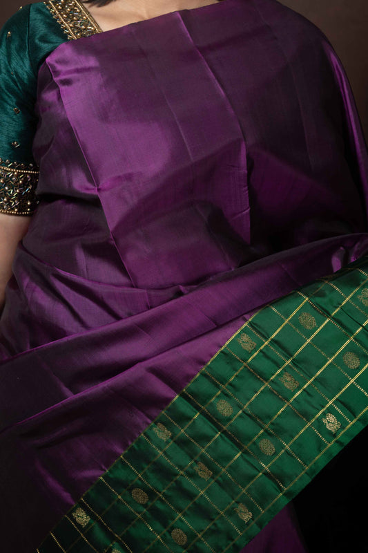 Purple and green silk saree