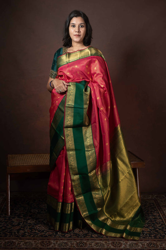 Pink and Green Pattu Saree