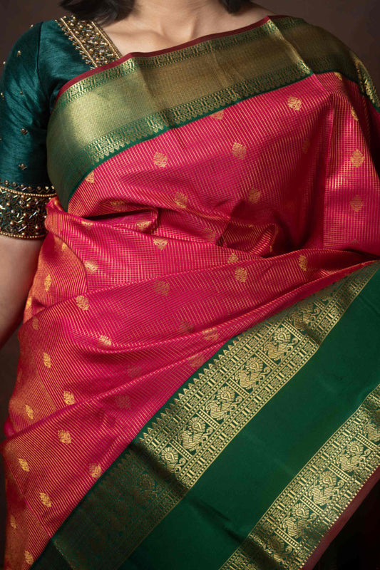 Pink and Green Pattu Saree