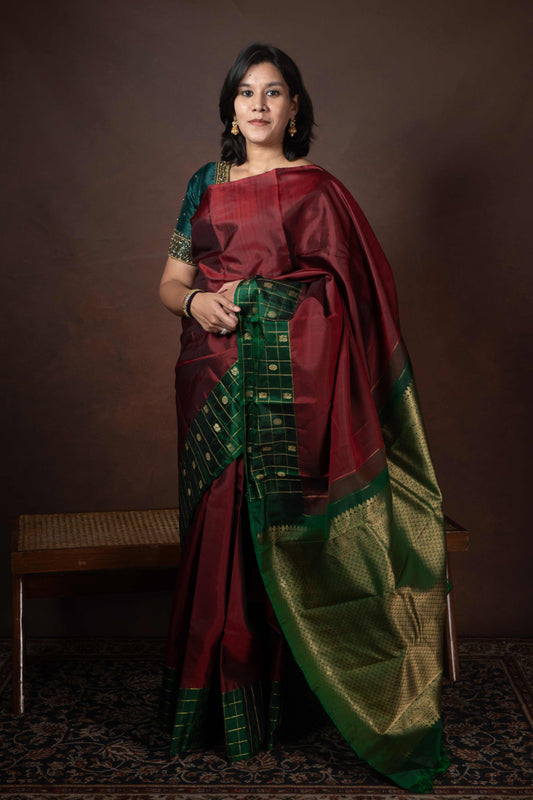 Maroon and Green Combination Silk Saree