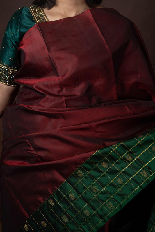 Maroon and Green Combination Silk Saree