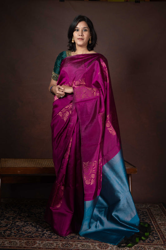 Plain purple silk saree