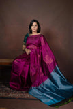 Plain purple silk saree