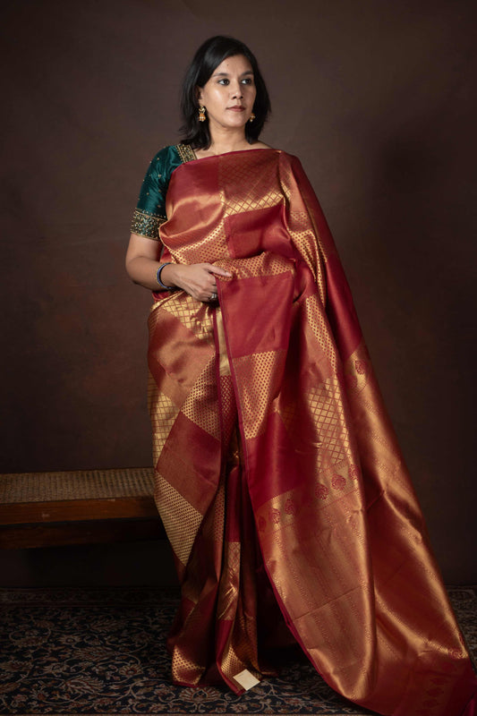 Maroon Borderless Kanchipuram Silk Saree