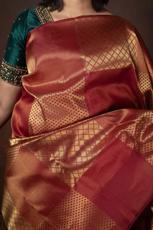 Maroon Borderless Kanchipuram Silk Saree