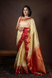 Beige pure silk saree