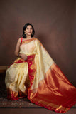 Beige pure silk saree