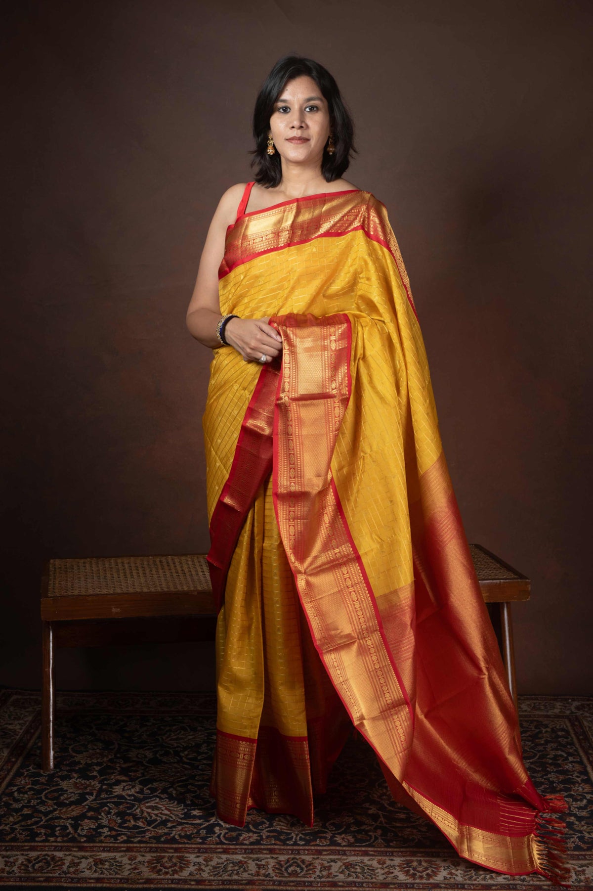 Yellow and Red Pattu Saree