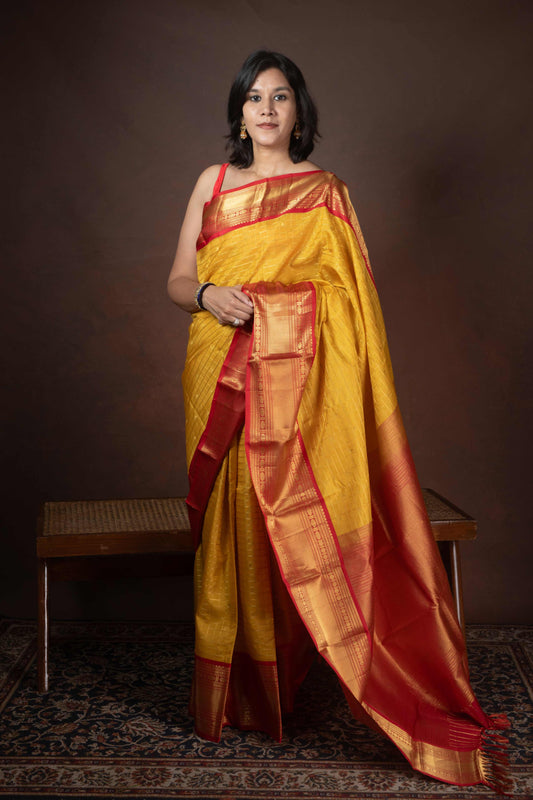 Yellow and Red Pattu Saree