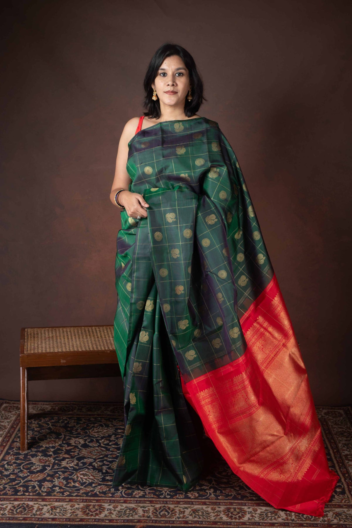 Green And Red Pure Silk Saree