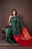 Green And Red Pure Silk Saree