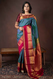 Peacock Blue Saree with Pink Blouse