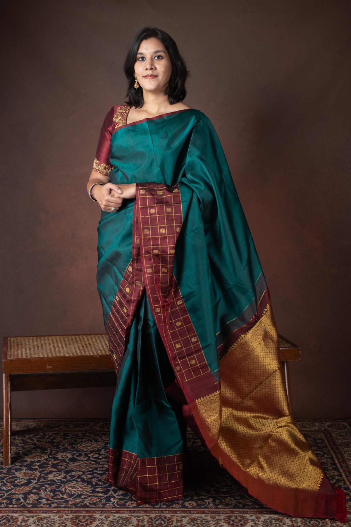 Peacock green pure silk saree