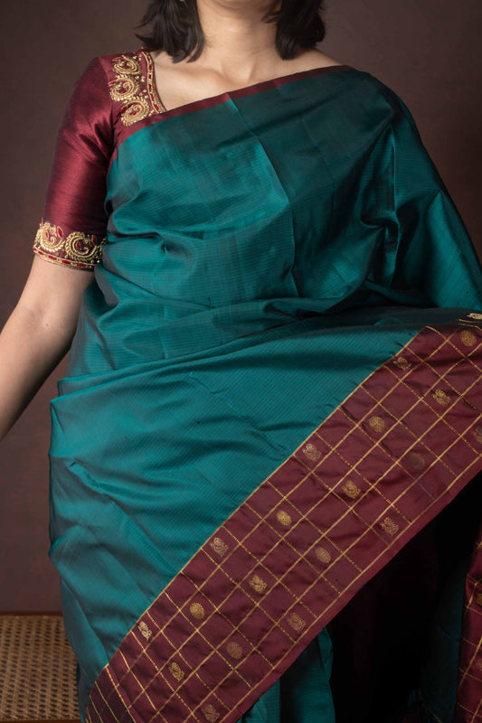 Peacock green pure silk saree