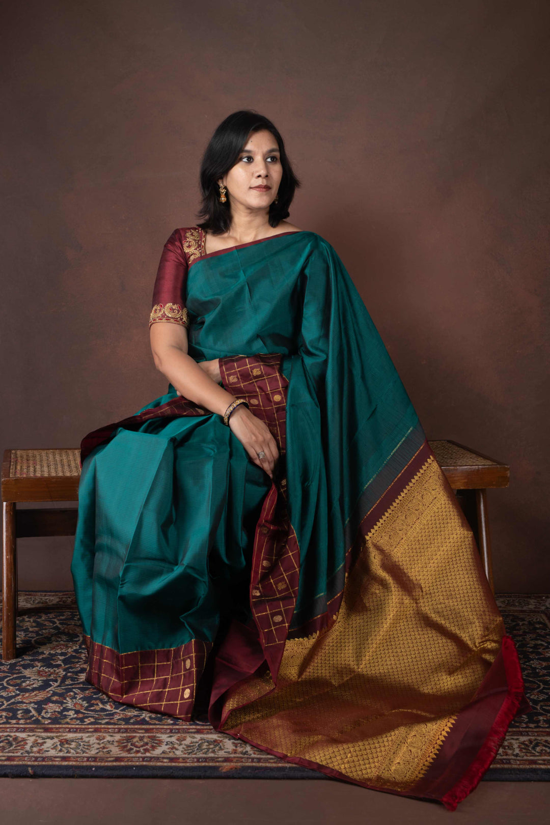 Peacock green pure silk saree