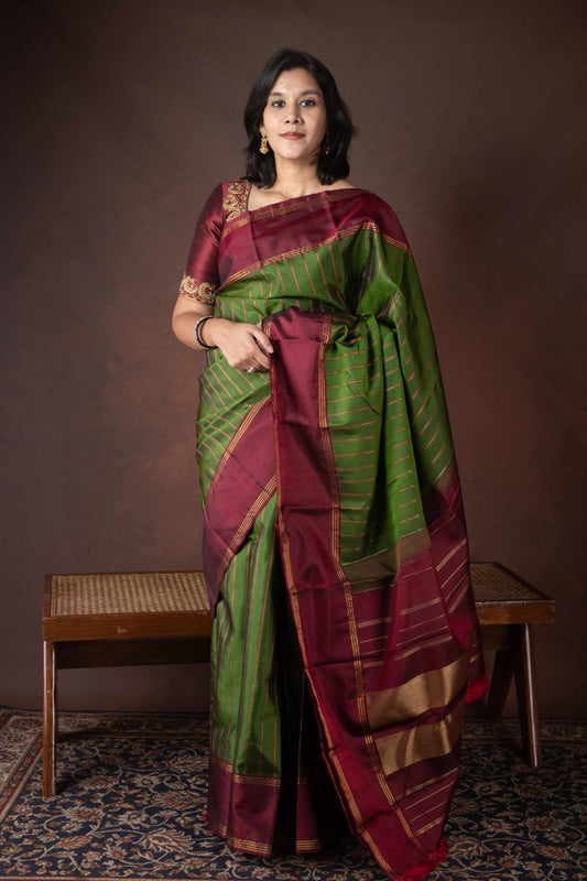 Green and Maroon Silk Saree