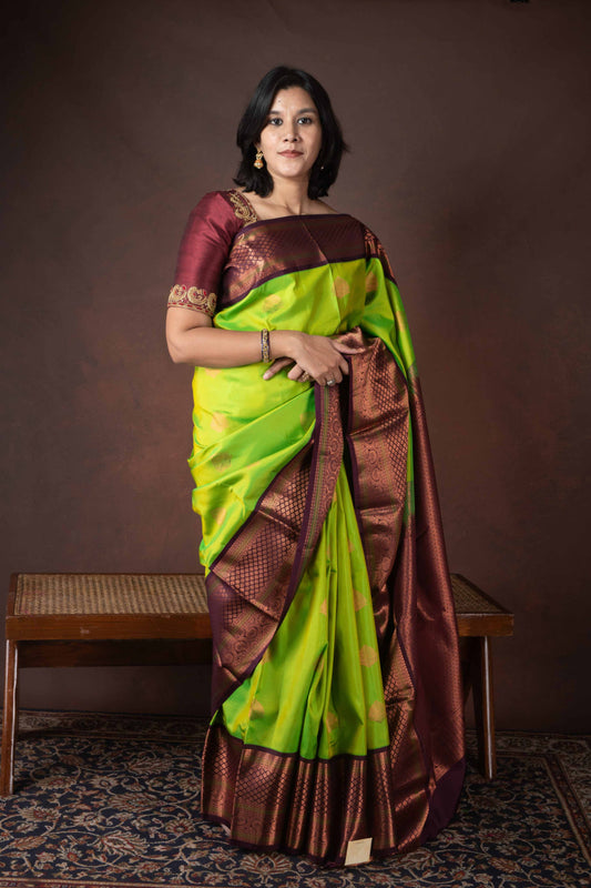 Dual Tone Green Pure Silk Saree