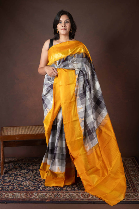 Black and White Pure Silk Saree