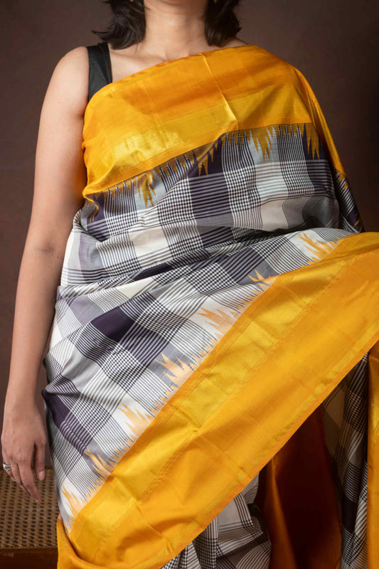 Black and White Pure Silk Saree