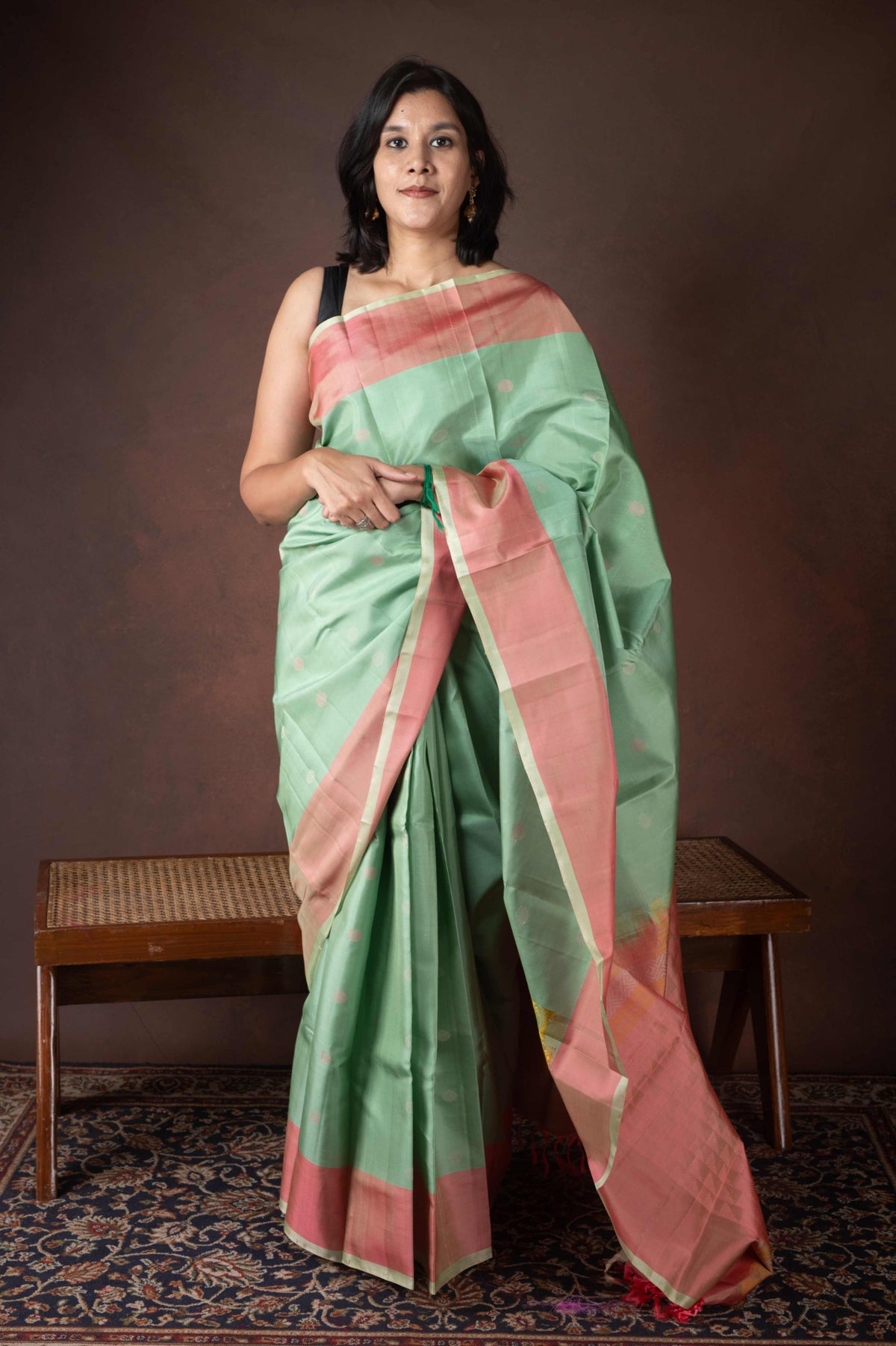 Pastel pine green soft silk saree