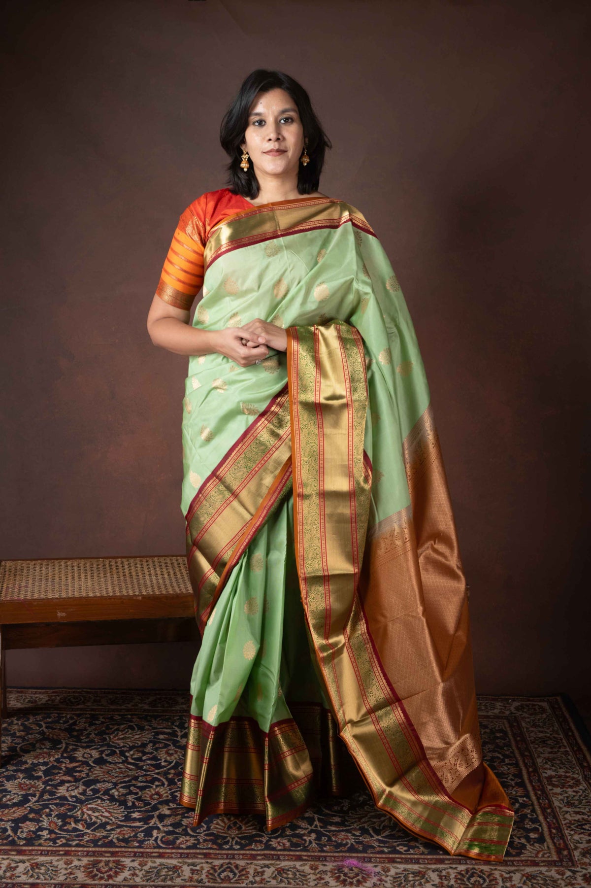 Pastel green bridal silk saree