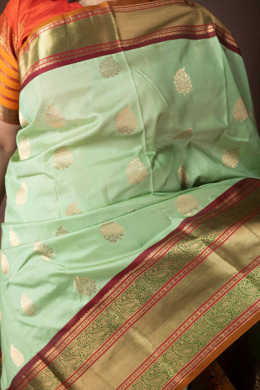 Pastel green bridal silk saree